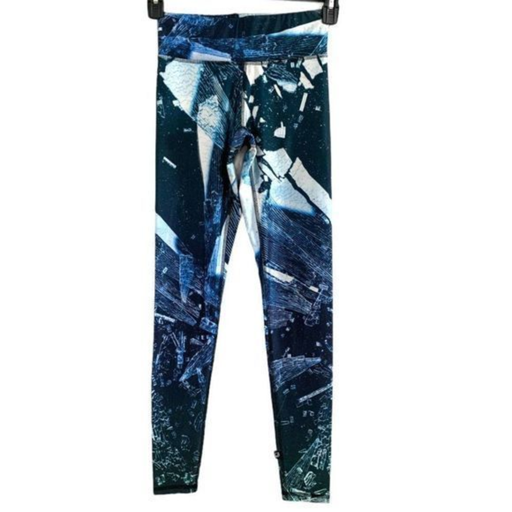 Terez Full‎ Length Mid Rise Abstract Print Leggings Made USA XS Blue
